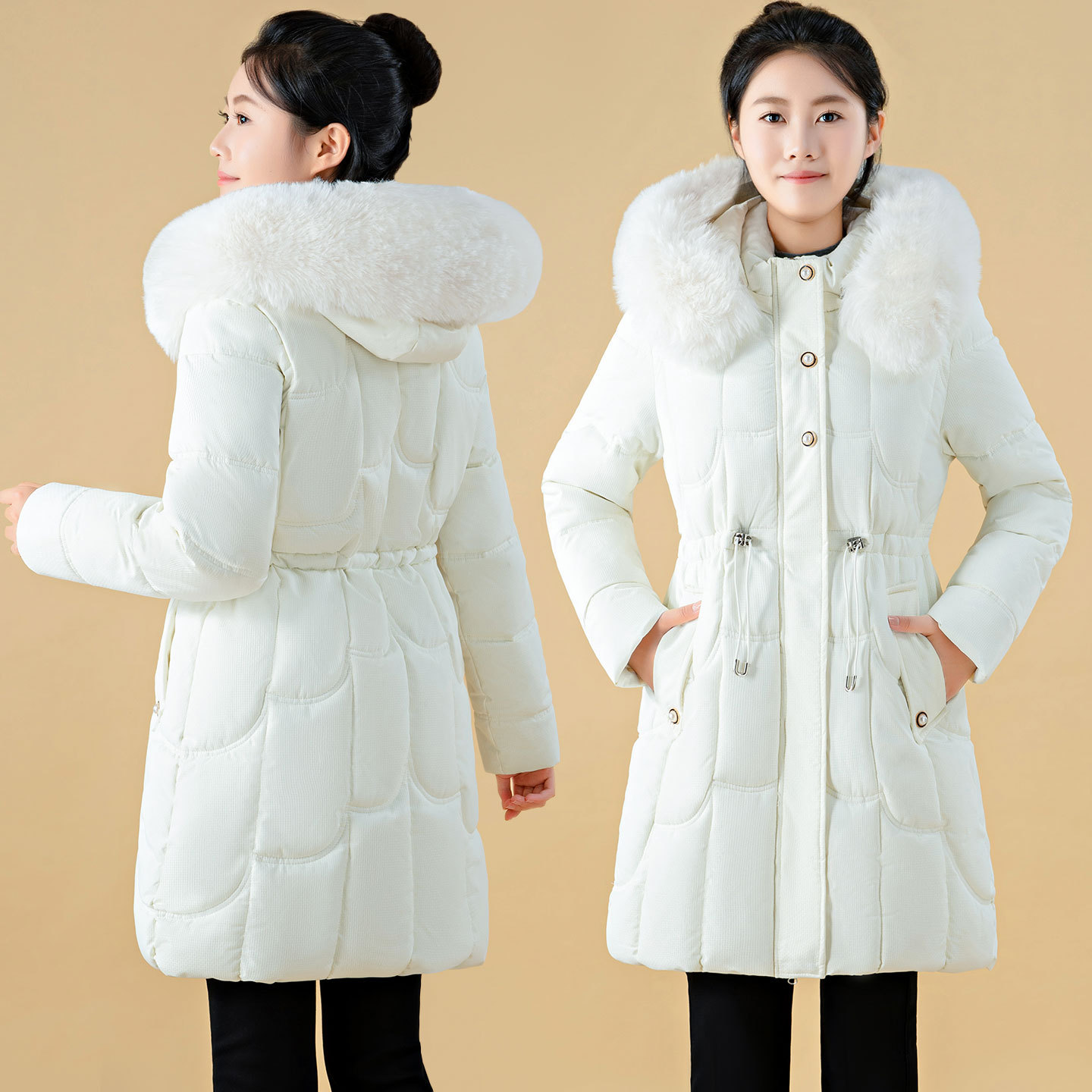 Womens Mid-Length, Loose-Fit Down Padded Jacket - Image 5