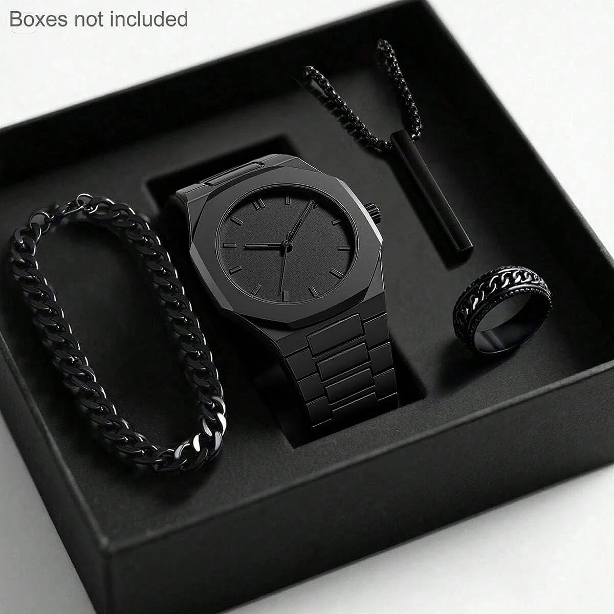 Mens Quartz Watch Necklace Bracelet Set 5