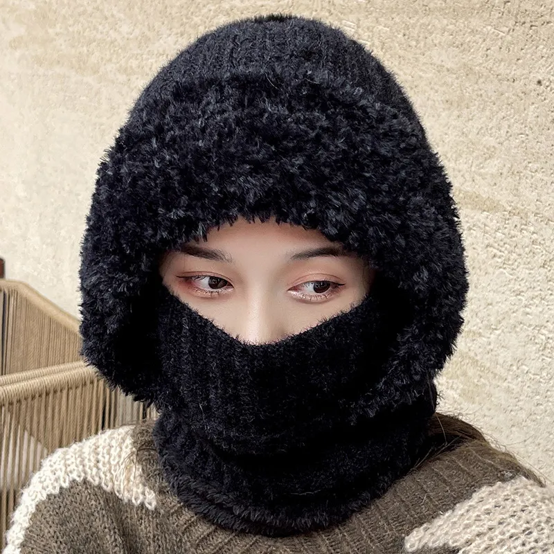 Multifunctional Hat Scarf One-piece Hat Neck Protection Bandana Warm - Black