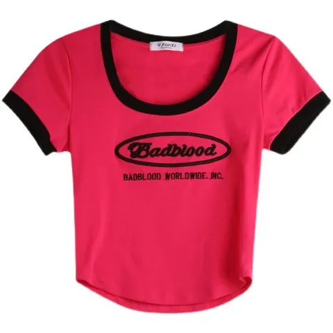 American-style Color-block, Slimming Cropped, Versatile Top - Rose