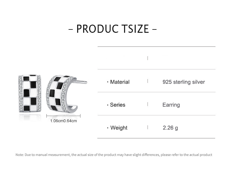 S925 Silver Chessboard Lattice Micro-inlaid U-shaped Ear Studs