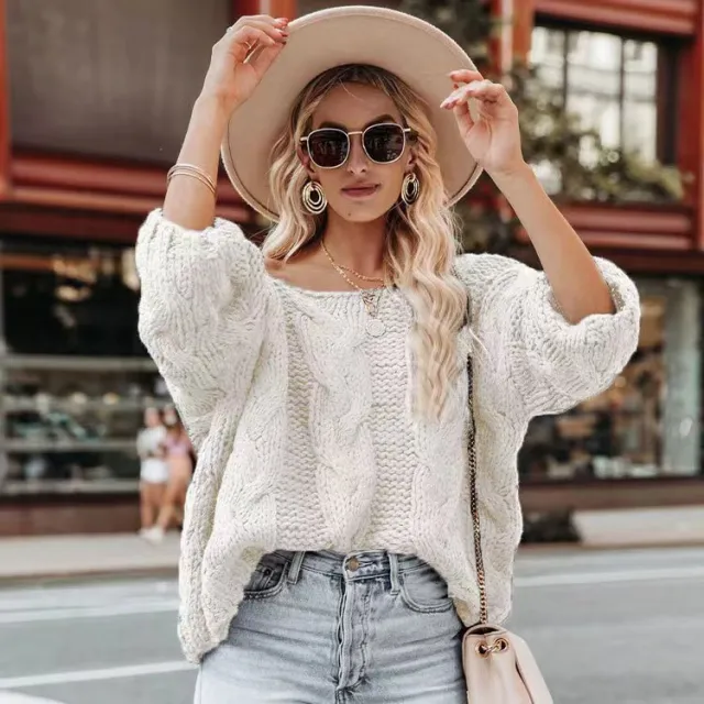 Casual Loose Plus Size Women's Pullover Solid Color Knitted Sweater White - Shop at LoveMi