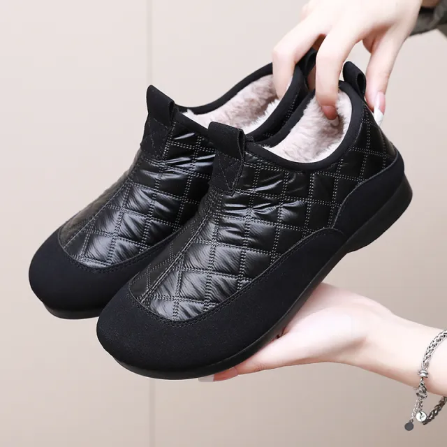 Waterproof Non slip Snow Boots Fleece lined Warm Leisure Cotton Shoes Black - Shop at LoveMi
