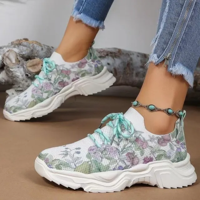 Flyknit Casual New Running 3D Printed Flowers Slip on Light Running Shoes Grass 37 - Shop at LoveMi