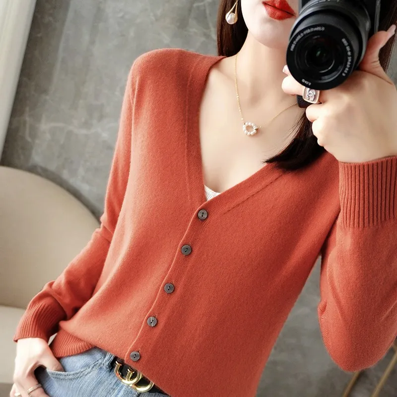 Spring And Summer New V-neck Cardigan Loose Plus Size Women's Clothing - Caramel Colour-S