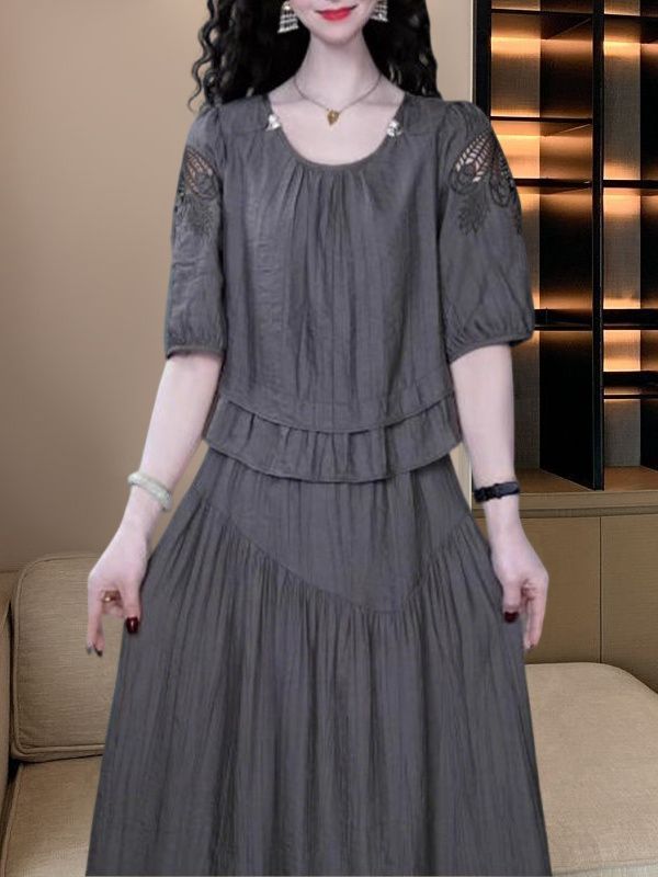 A-Line Three-Quarter Sleeve Midi Dress, picture 5 of 6