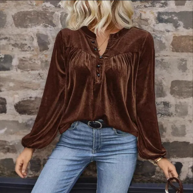 Casual Temperament Commute Button Long Sleeve Top Women's Clothing Brown - Shop at LoveMi