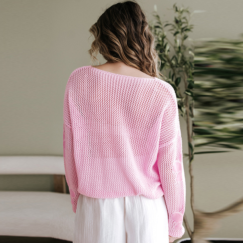 European And American Thin Casual Hollow Knitted Long-sleeved Top