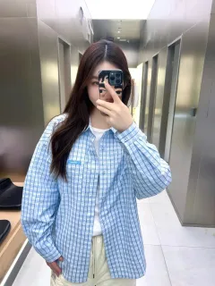 High-quality Plaid Shirt Casual Loose-fitting Versatile Outerwear With A Stylish Layered And Laid-back Vibe - Blue - View 1