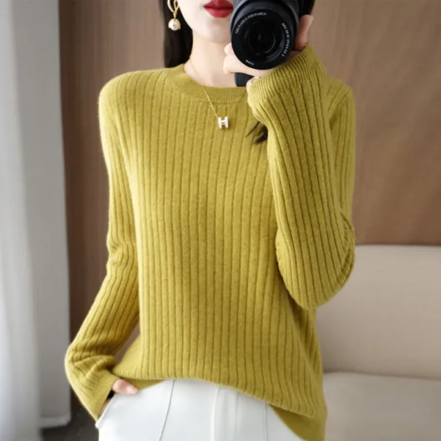 Autumn Women's Knitwear Round Neck Sweater For Women Low Collar Bottoming Mustard Yellow - Shop at LoveMi