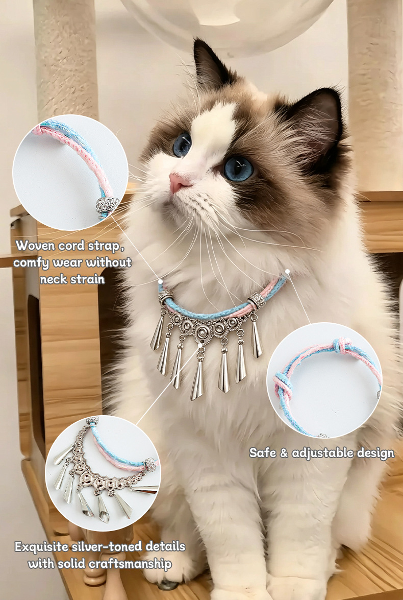 Woven Tassel Pendant Vintage Pet Collar detail photo 7