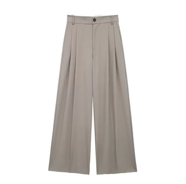 Solid Color Street Fashion Loose Casual Draping Wide leg Pleated Trousers Brown Pants - Shop at LoveMi