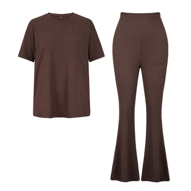 Long Wide leg Pants Elegant Commute Two piece Set Brown - Shop at LoveMi