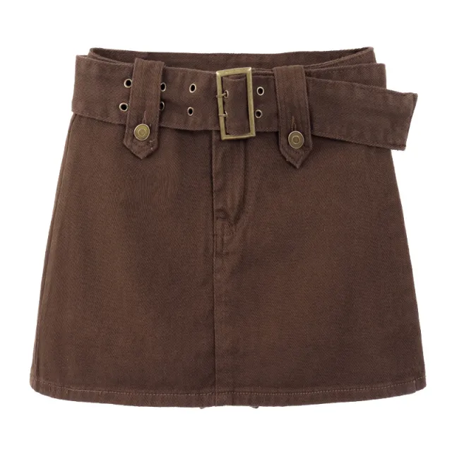Women's Autumn High Waist American Retro Skirt Brown - Shop at LoveMi
