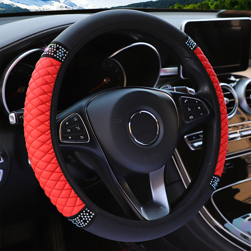 Leather Embroidered Three-dimensional Color Diamond-embedded Car Steering Wheel… — image 1