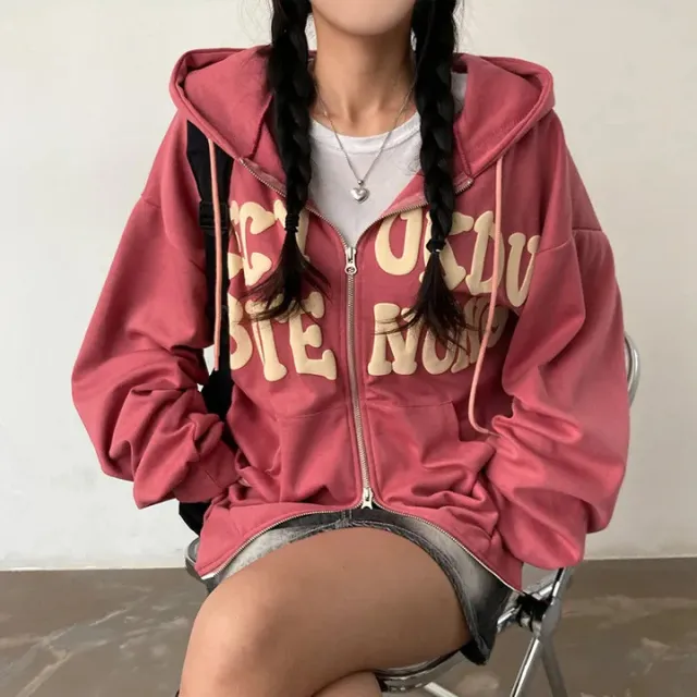Sweater Coat Women's Spring Autumn And Winter Leisure Fleece Zipper Cardigan Pink With Velvet Lining - Shop at LoveMi