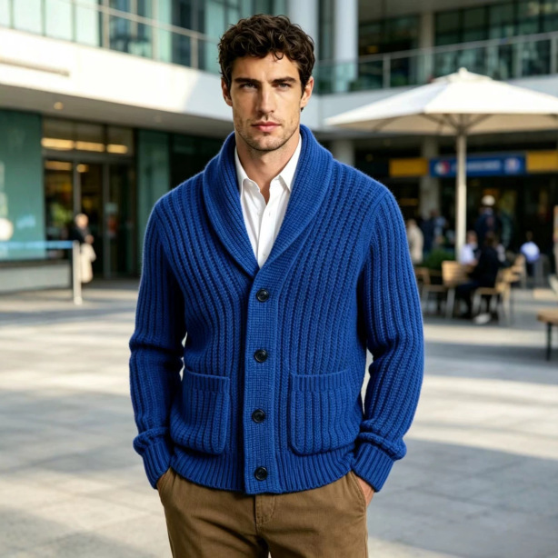 New Mens Striped Knitted Cardigan Jacket