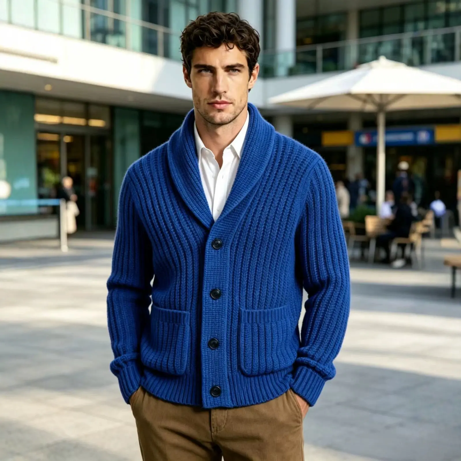 New Mens Striped Knitted Cardigan Jacket