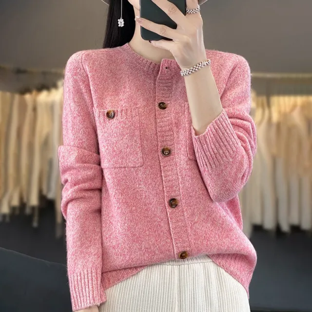 Round Neck Fancy Loose Slimming Long Sleeves Wool Base Shirt Grapefruit Pink - Shop at LoveMi