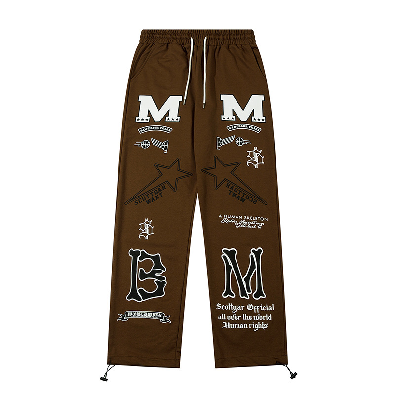 Summer Thin Cotton Terry Letter Print Men And Women All-matching Loose Straight Casual Trousers