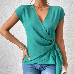 European American Summer New V-neck Irregular Short Sleeve - View 1