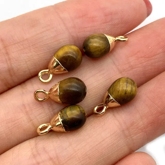 Natural Stone Drop Shape 6x13mm Single Hole Pendant DIY Ornament Accessories Tigereye - Shop at LoveMi