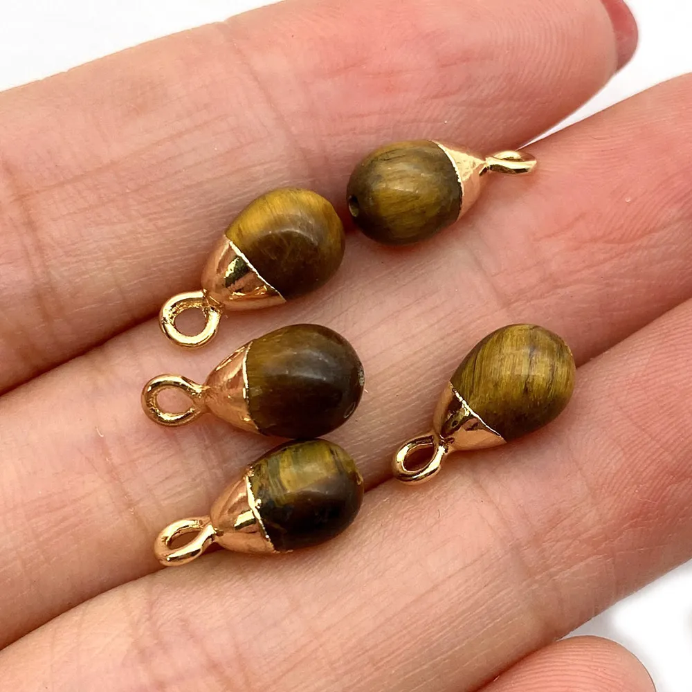 Natural Stone Drop Shape 6x13mm Single Hole Pendant DIY Ornament Accessories - Tigereye