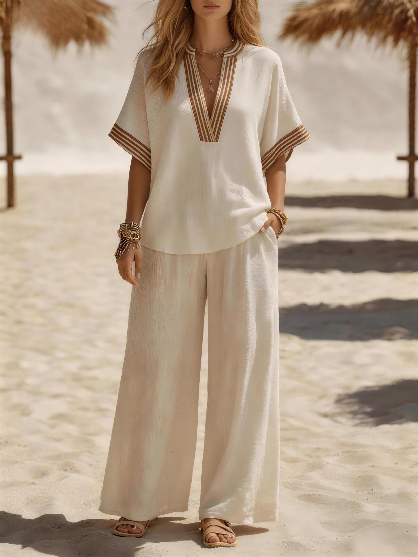 Women's sleeveless linen top and wide-leg pants set in Olive Green – co-ord two-piece set, full length front view