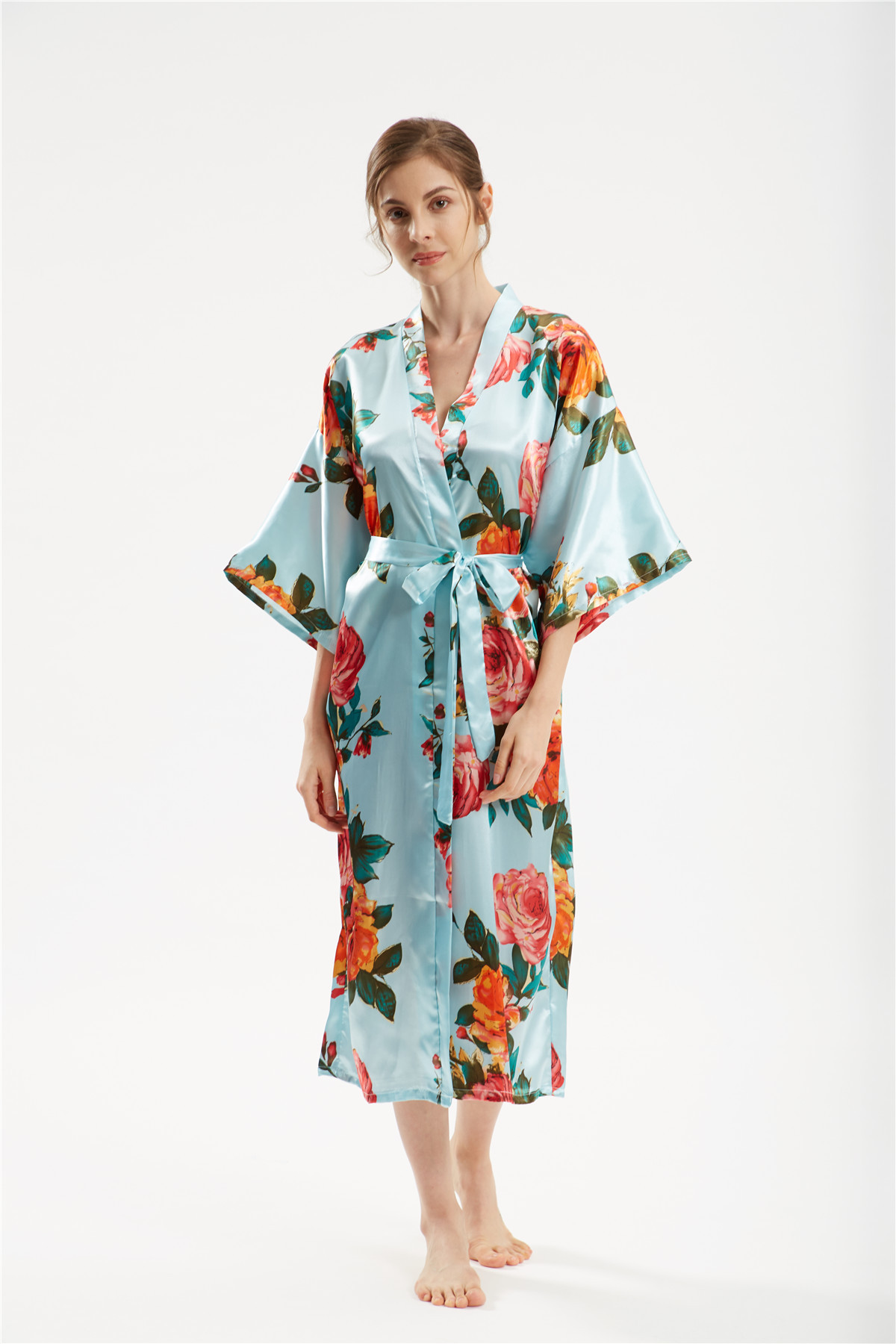 Title 16, Satin Hand Painted Peony Long Kimono Yukata