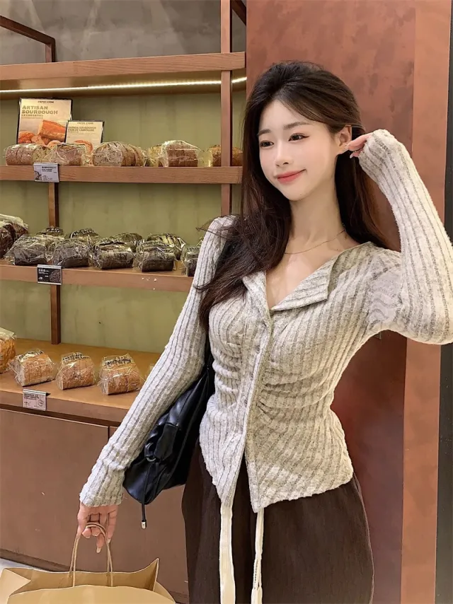Women's Autumn Age reducing Lapel Slim fit Cardigan Red - Shop at LoveMi