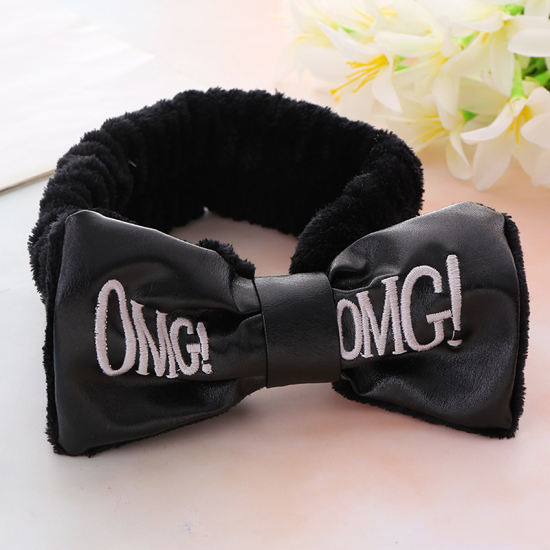 Cute Letters Bow Hair Band Girls Makeup And Face Wash Hair Band Black - Shop at LoveMi