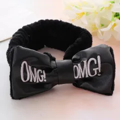 Cute Letters Bow Hair Band Girls Makeup And Face Wash Hair Band - Black - View 1