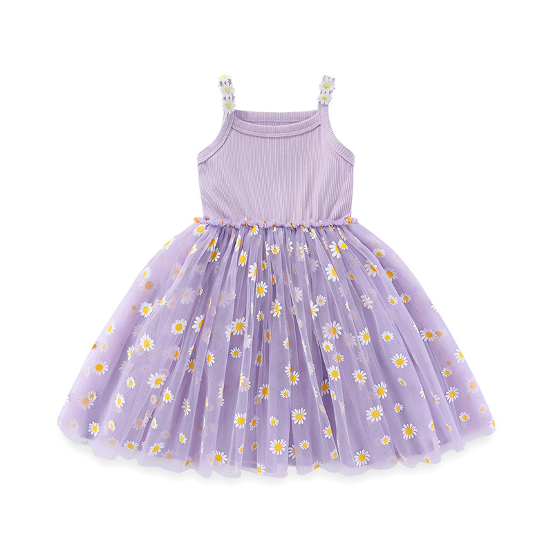 Girls Spaghetti-Strap Mesh Floral Dress