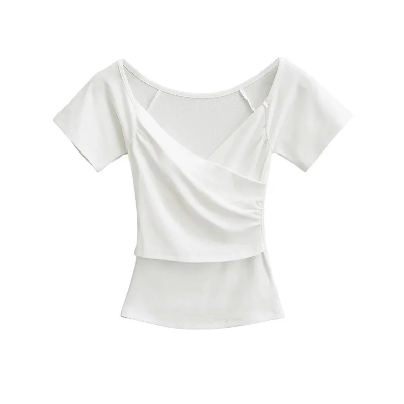 Cross V-neck Pure Desire Sexy Short Sleeve Slim Fit - White