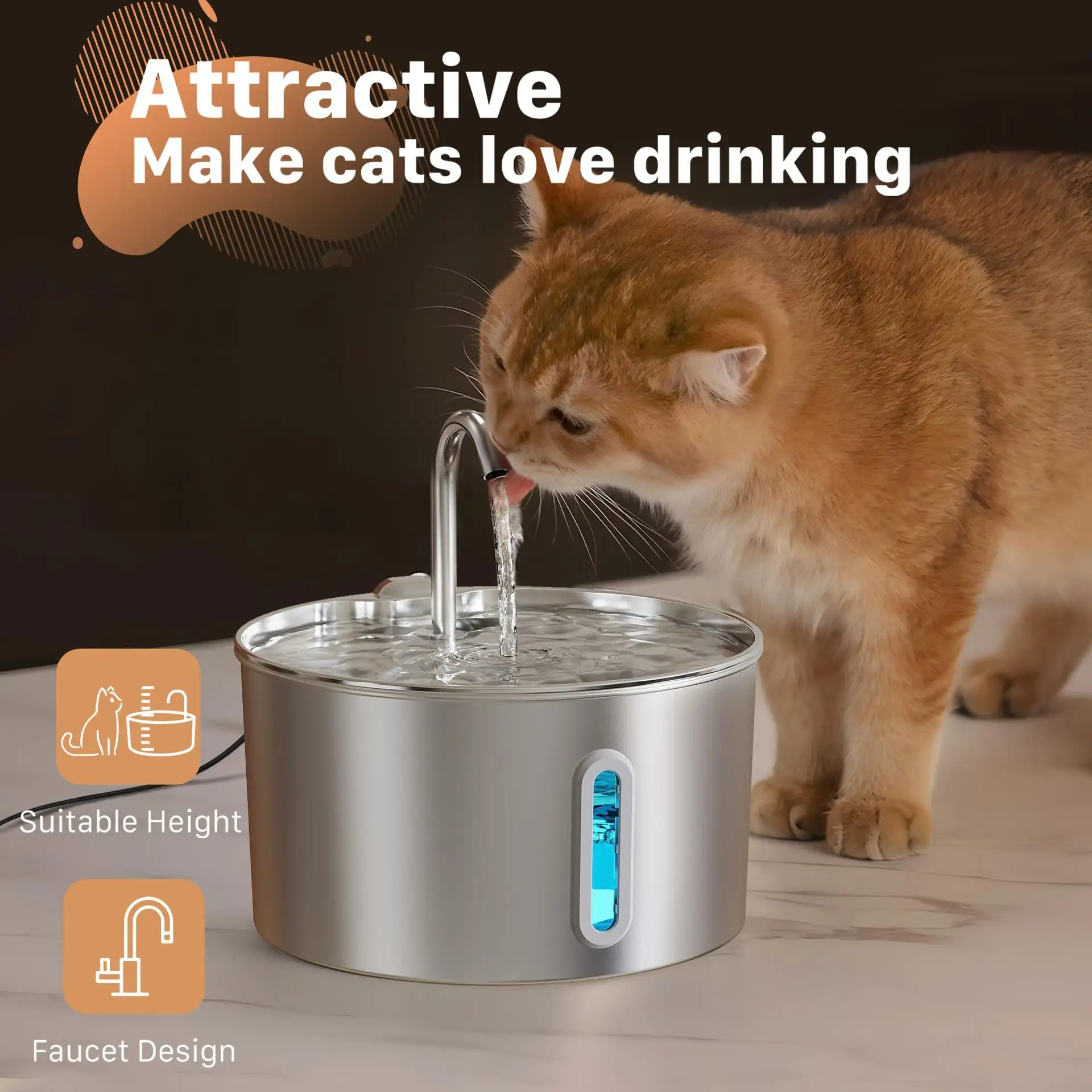 Cat Stainless Steel Water Fountain