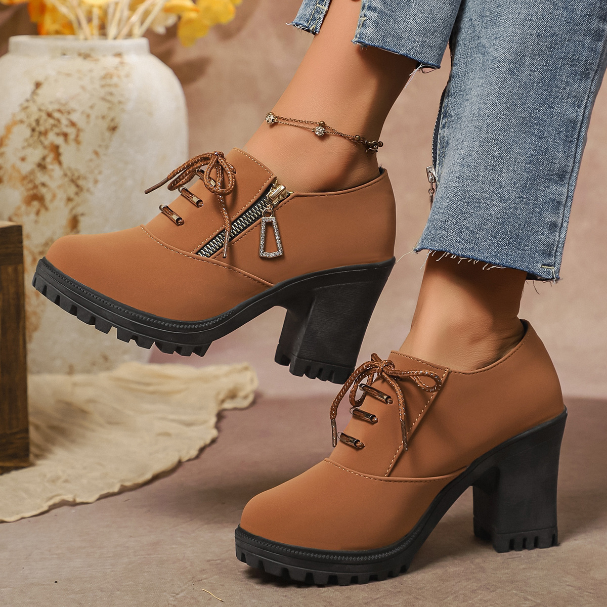 Women's Retro Round-toe Large-size High Heels