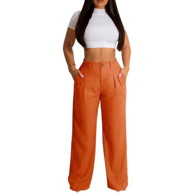 Women's Linen Cotton Casual Breathable Straight Trousers Orange - Shop at LoveMi