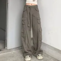 Women's American Vintage Multi-pocket Distressed Loose Cargo Pants - Green - View 1