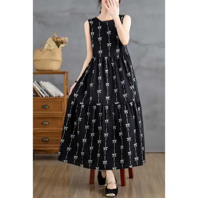 Plus Size Simple Sleeveless Vest style Long Dress Black - Shop at LoveMi