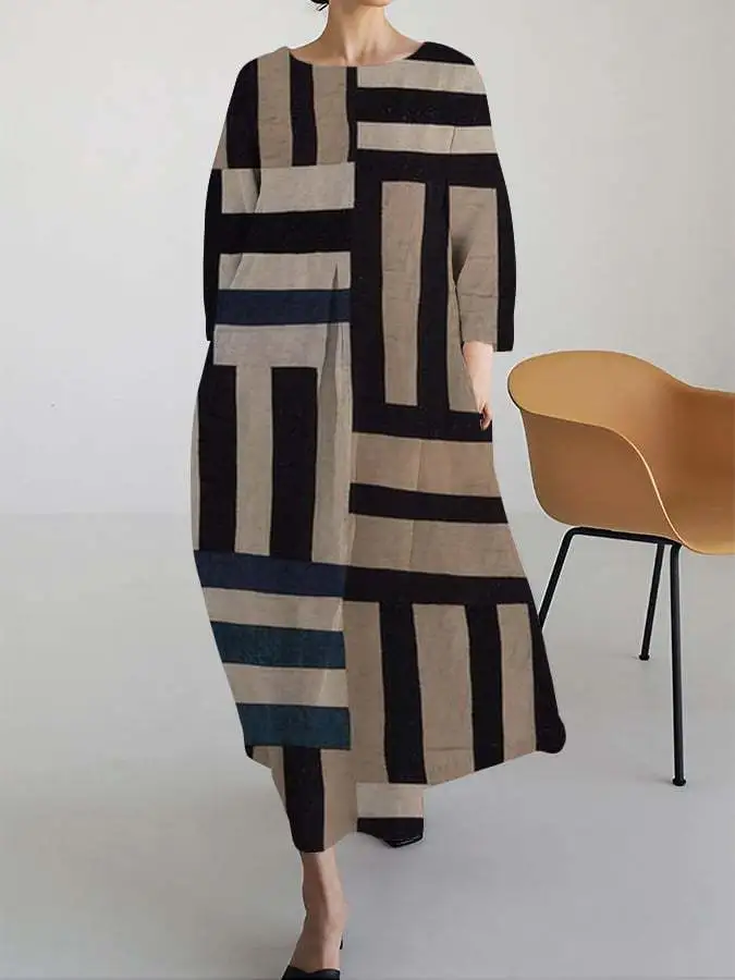 Loose-fitting Geometric Retro Maxi Skirt - Style4-5Xl