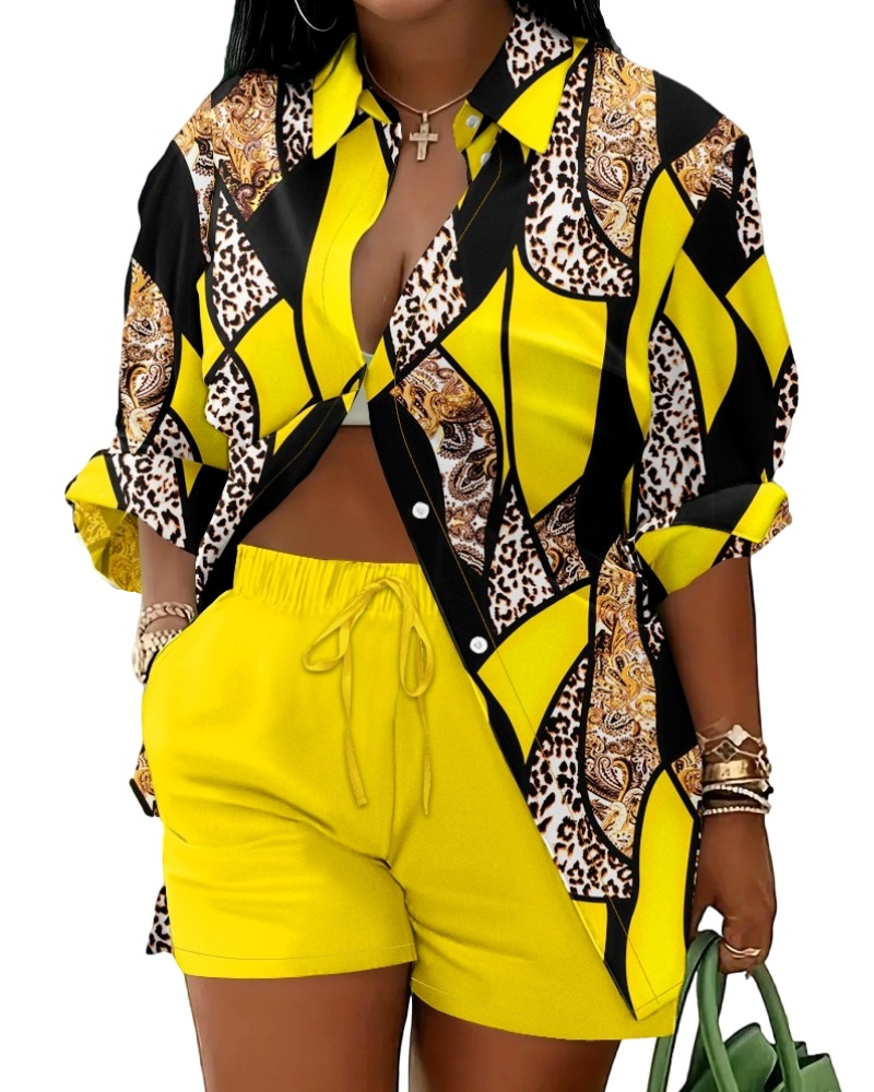 Women's Lace Up Printed Shorts Suit - Image 12