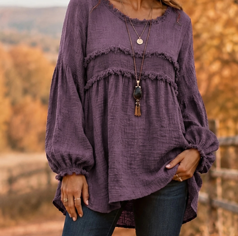 Casual Patchwork Tassel Fringe Crew-Neck T-Shirt Top — foto 2
