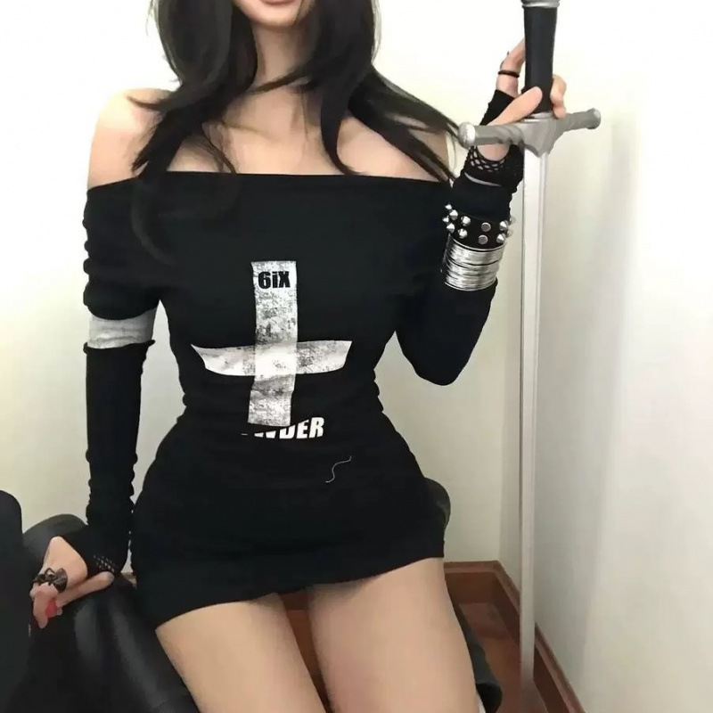 Dark Hot Girl Slim fit Long Sleeve Dress Women Black Skirt - Shop at LoveMi