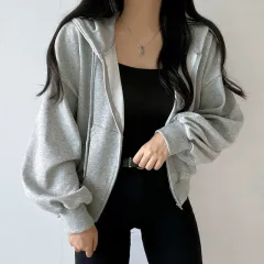 Niche Casual Hoodie With Drawstrings Design Loose Small Long Sleeve - Grey - View 1
