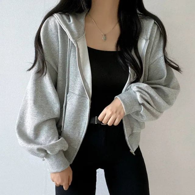 Niche Casual Hoodie With Drawstrings Design Loose Small Long Sleeve Gray - Shop at LoveMi