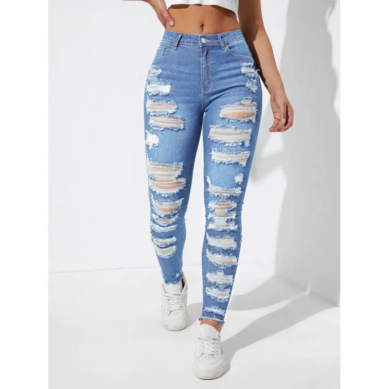 All-match Skinny Denim Trousers For Women - Light Blue