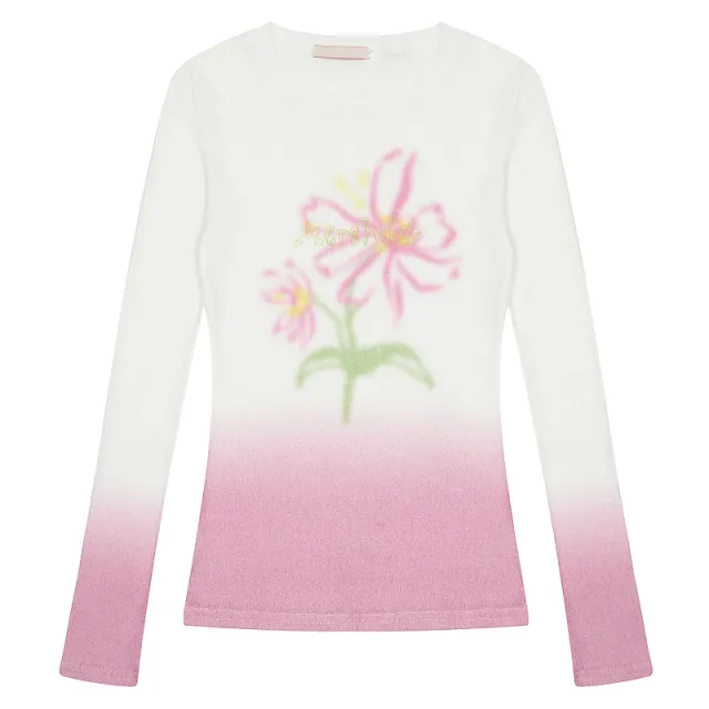 Gradient Flower Long sleeved T shirt For Women Light Pink - Shop at LoveMi