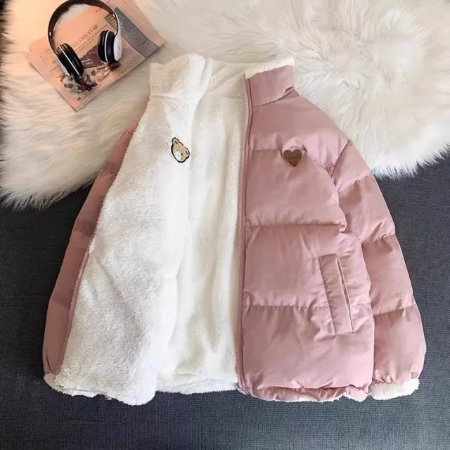 Women's Design Fleece lined Thickened Both Sides Wearable Cotton Clothes Pink Double Sided Wearable - Shop at LoveMi