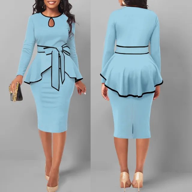 Irregular Suit Skirt Ruffle Top Back Slit Skirt Blue - Shop at LoveMi