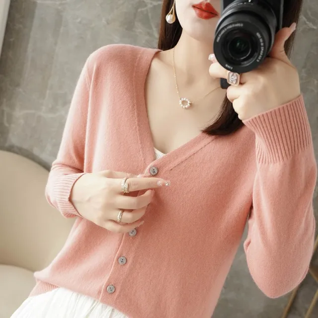 Spring And Summer New V neck Cardigan Loose Plus Size Women's Clothing Pink - Shop at LoveMi